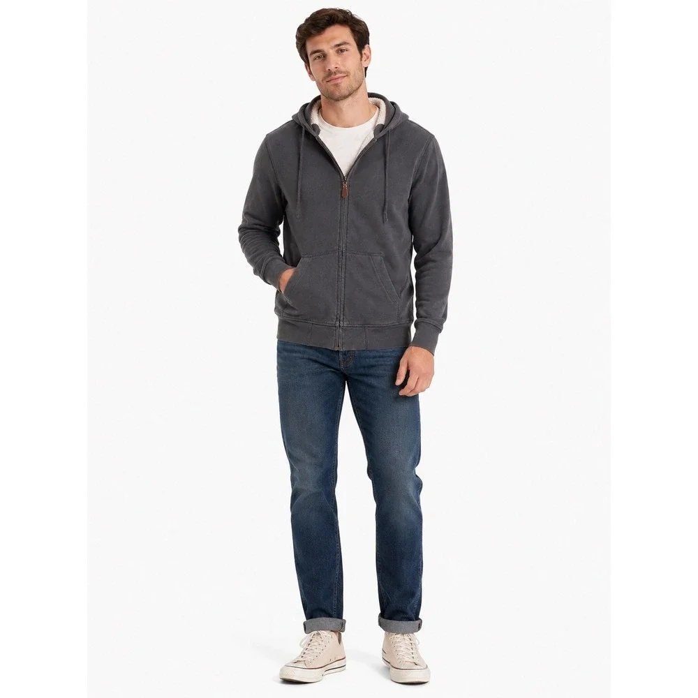 J.Crew Zip Hoodie Mens Medium Grey Sherpa Lined Vintage Fleece Jacket Gorpcore